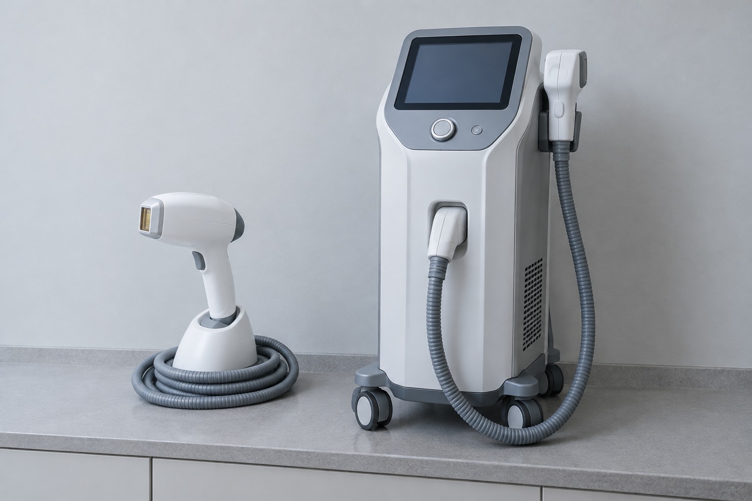 An IPL device and a laser console side by side in a clinic room
