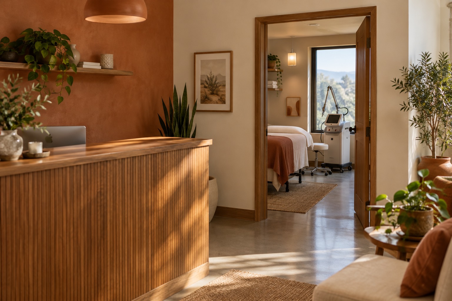 Reception and treatment area of a laser hair removal clinic in Little Rock, Arkansas
